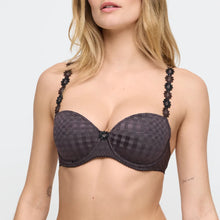 Load image into Gallery viewer, Woman wearing a dark patterned bra on a white background
