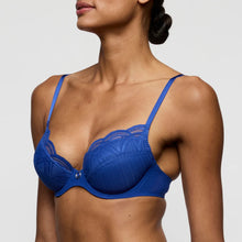 Load image into Gallery viewer, Blue bra worn by a model on a plain background