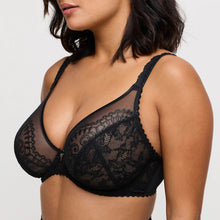 Load image into Gallery viewer, Black lace bra worn by a model on a plain background