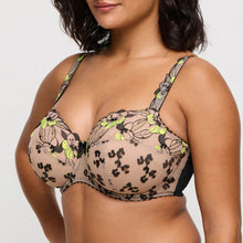 Load image into Gallery viewer, Woman wearing a floral lace bralette with green accents on a plain background