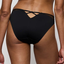 Load image into Gallery viewer, Black bikini bottom with criss-cross straps on a neutral background