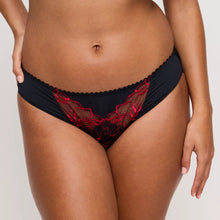 Load image into Gallery viewer, Black lace underwear with red trim on a neutral background