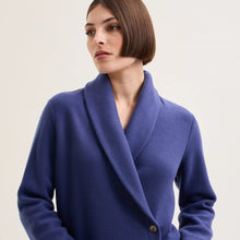 Load image into Gallery viewer, Soft fleece wrap-over long-sleeved Laurence Tavernier bedjacket.
It closes with a single Corozo button. The shawl collar and curved front detail add the final touches of style to this soft, light and cosy bedjacket.