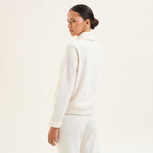 Load image into Gallery viewer, Soft fleece wrap-over long-sleeved Laurence Tavernier bedjacket.
It closes with a single Corozo button. The shawl collar and curved front detail add the final touches of style to this soft, light and cosy bedjacket.
Image of the back, it reaches the small of the back.