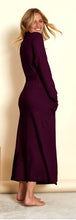 Load image into Gallery viewer, Prune full length Cashmere/Wool Kimono style dressing gown. There are two patch pockets at the front, and a slim belt at the waist. The comfort and absolute softness of this robe makes it ideal for staying stylish, warm and comfortable at home.
Fabric Content: 50% Cashmere, 50% Wool
125cm in length
Machine washable