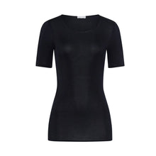 Load image into Gallery viewer, A black seamless cotton T-Shirt style top. It has a short sleeves and a round neck.