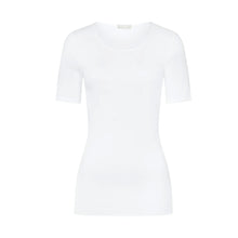 Load image into Gallery viewer, A white seamless cotton T-Shirt style top. It has a short sleeves and a round neck.