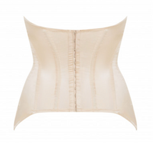 Load image into Gallery viewer, Nude. This is a beautiful, traditional corset made the French way. The Medici Corset is in a subtle soft satin. The front is boned for perfect shaping. The back has elastic panels with a hook & eye central opening, ensuring a perfect fit. The entire structure enhances the bust and highlights the waist. This is a stunning garment, meant for the wearer who wants to be noticed for their style and figure. It may be worn both as underwear and outerwear. Made in France.