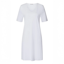 Load image into Gallery viewer, Embrace modern comfort with Hanro Cotton Silk Short-Sleeved Nightdress. This piece features a soft, mercerised cotton interlock construction, enhanced by subtle silk details. The short sleeves and ideal length of 90cm makes it perfect for a stylish and comfortable night's rest or relaxed lounging.