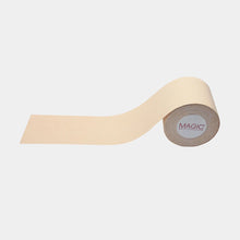 Load image into Gallery viewer, The MAGIC Bodyfashion Boob Tape allows you to lift your breasts without wearing a bra! It is the perfect bra solution for invisible styling under any backless, strapless or daring outfits while supporting your breasts. The strength of the tape makes it easy to adhere to the skin and features an adhesive silicone layer which can cover the nipples without irritating your skin. The roll of tape is 6,5cm wide and has a total length of 5 m. You can cut the tape to your desired length and use it in many different