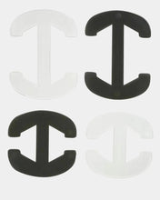 Load image into Gallery viewer, The Magic Clip is made of a soft plastic, and can be used to pull your bra straps together in the middle. This creates a racerback on either the front or on the back side of the bra. There are four pieces in each pack; two colours and two sizes.