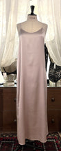 Load image into Gallery viewer, SALE Ivory simple, plain & classic, full length silk satin nightgown. Made from 92% silk satin and with a little Elastane for stretch and movement. Adjustable spaghetti straps with a rounded neckline and all French seams for softness when wearing. The skirt is full length with a back slit. This garment is perfect for sleepwear or as a long slip under clothing. Generous sizing, if in doubt select the smaller size. Oscalito Silk is Certified GOTs Fabric Content: 92% Silk 8% Elastane