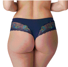Load image into Gallery viewer, SALE A deluxe G/String in a voile fabric with an original print. These briefs are fully opaque and feature lots of embroidery at the legs. Sapphire Blue is a warm hue that gives the skin a radiant glow. The colourful embroidery will make the body shine.
Fabric content: Polyamide 66%, Polyester 16%, Elastane 13%, Cotton 5%. Sapphire Blue.