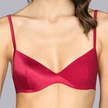 Load image into Gallery viewer, SALE Andres Sarda Tiziano image bra. Ultra smooth underwired bra in satin. Front with cache-coeur effect. Fits exquisitely as a set with the equally smooth luxury thong.  Fabric:  84% Polyester | 12% Elastane | %4 Polyamide. Crimson.
