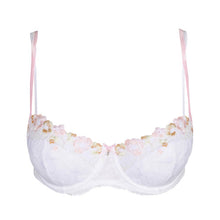 Load image into Gallery viewer, This is an all lace half-formed balconnet bra. The cups give all the cover of a formed cup but with the lightness of an all lace embroidered mesh bra. The straps have a double detail giving the impression of lightness while offering full support.
Fabric Content: Polyester:47%, Polyamide:40%, Elastane:13%