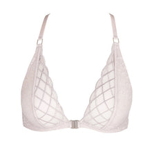 Load image into Gallery viewer, Marble. A gorgeous lattice detailed front-opening Bralette. It also has stunning criss-cross back detail. A light, airy bra non-wire top offering both comfort and style.
Fabric content: Elastane:18%, Polyester:23%, Polyamide:59%
