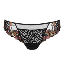Load image into Gallery viewer, Black lace underwear with floral embroidery on a white background