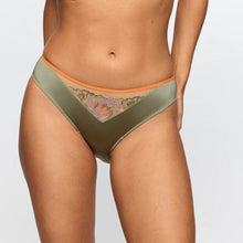 Load image into Gallery viewer, Green bikini bottom with floral lace detail on a plain background