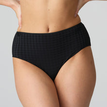 Load image into Gallery viewer, These are a full brief with a wide hip detail and are worn higher on the waist but also cover the bottom completely. They are totally opaque, but with the characteristic An Avero daisy on the waist completes the picture! Fabric Content: Polyamide: 79%, Elastane: 17%, Cotton: 4%. Black.