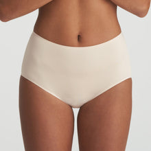 Load image into Gallery viewer, Perfect fit and comfort thanks to these high briefs without visible seams or stitching. The soft microfibre fits snugly over the bum and offers light control on the tummy. A fine glossy border on the waist adds a luxurious touch. No label on the inside and with a soft cotton gusset. These briefs are worn high on the tummy and rest on the hip to elongate the legline. Fabric Content: Polyamide: 79%, Elastane:15%, Polyester: 4%, Cotton: 2%. CAFFÉ LATTE.