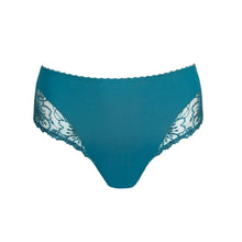 Load image into Gallery viewer, Teal women's underwear with lace trim on a white background