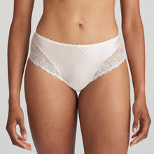 Load image into Gallery viewer, This is the classic Marie Jo full brief. The fine lace embroidery runs over the hips and really brings out the elegant line. With no visible lines, it covers part of the tummy plus full coverage at the back to create a stylish yet comfortable brief.  Fabric content: Polyamide: 76%, Polyester: 10%, Elastane: 11%, Polyester 7% Cotton: 7%. Boudoir Cream.

