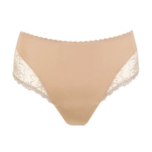 Load image into Gallery viewer, Beige women's underwear with lace trim on a white background