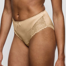 Load image into Gallery viewer, Beige lace-trimmed underwear on a neutral background