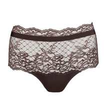 Load image into Gallery viewer, Lace underwear with a brown waistband on a white background