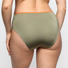 Load image into Gallery viewer, Green underwear with orange waistband on a plain background