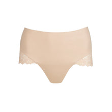 Load image into Gallery viewer, Beige women's underwear with lace trim on a white background