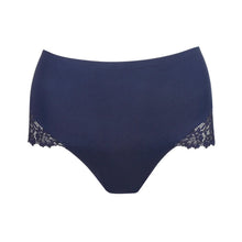Load image into Gallery viewer, Navy blue women's underwear with lace trim on a white background
