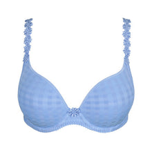 Load image into Gallery viewer, Santorini Blue formed smooth underwire bra with a sweetheart-shaped cup. The straps may be worn normally but also adapt to a halter style. Lovely plunge line. The signature daisy straps complete the picture! This bra has the added advantage that it may also crossed over at the back.
Fabric Content: Elastane:8%, Polyester:50%, Polyamide:42%