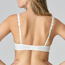 Load image into Gallery viewer, Ivory formed smooth underwire bra with a sweetheart-shaped cup. The straps may be worn normally but also adapt to a halter style. Lovely plunge line. The signature daisy straps complete the picture! This bra has the added advantage that it may also crossed over at the back. Fabric Content: Polyester: 48%, Polyamide: 43%, Elastane: 9%