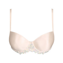 Load image into Gallery viewer, Jane formed and seamless cupped bra with the seductive balconnet neckline. Smooth opaque cups with floral lace trim. The wider wire ensures optimal comfort. Lifts the bust, creating a natural image. Perfect for multiple necklines. B to F cup.  Fabric content: Polyamide: 66%, Polyester: 26%, Elastane: 8%. Boudoir Cream.
