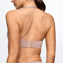 Load image into Gallery viewer, Woman wearing a beige strapless top on a plain background