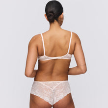 Load image into Gallery viewer, Crystal Pink all-lace underwired plunge bra. It has a half-formed cup giving a lovely feminine shape that is comfortable and stylish. It offers full coverage, and the plunge cups add cleavage to any size. The wide lace straps are attractive enough to be shown.
Fabric content: Polyester: 32%, Polyamide: 59%, Elastane: 9%