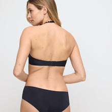 Load image into Gallery viewer, Charcoal formed heart shaped underwired bra. The shoulder straps have a playful circular design which can be converted into a halter style. The formed smooth finish of the cup is perfect under T/Shirts. Fabric Content: Polyester: 38%, Polyamide: 37%, Elastane: 25%