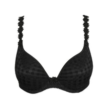 Load image into Gallery viewer, Black formed smooth underwire bra with a sweetheart-shaped cup. The straps may be worn normally but also adapt to a halter style. Lovely plunge line. The signature daisy straps complete the picture! This bra has the added advantage that it may also crossed over at the back. Fabric Content Polyester: 48%, Polyamide: 43%, Elastane: 9%