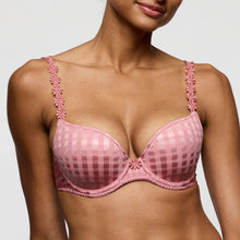 Load image into Gallery viewer, Pink checkered bra with floral details on a plain background