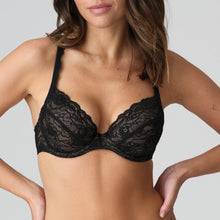 Load image into Gallery viewer, Black all-lace plunge bra with removable pads. This gorgeously shaped bra adds cleavage to any bust size. Its underwired plunge cup gives a lovely feminine shape that both comfortable and stylish. It has a non-transparent cups give perfect coverage. The pretty lace straps are attractive enough to be seen.
Fabric content: Polyester:26%, Cotton:12%, Polyamide:54%, Elastane:8%