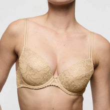 Load image into Gallery viewer, Beige bra with lace details on a plain background