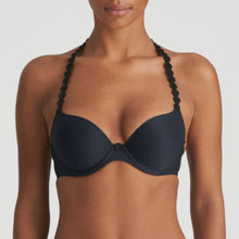 Load image into Gallery viewer, Charcoal Padded Push-Up Plunge Bra. The shoulder straps have a playful circular design which can be converted into a halter style. The formed smooth finish of the cup is perfect under T/Shirts. This has a full pad, giving an excellent cleavage especially with smaller busts. Fabric Content: Polyester: 86%, Polyamide: 8%, Elastane: 6%
