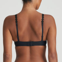 Load image into Gallery viewer, Charcoal Padded Push-Up Plunge Bra. The shoulder straps have a playful circular design which can be converted into a halter style. The formed smooth finish of the cup is perfect under T/Shirts. This has a full pad, giving an excellent cleavage especially with smaller busts. Fabric Content: Polyester: 86%, Polyamide: 8%, Elastane: 6%