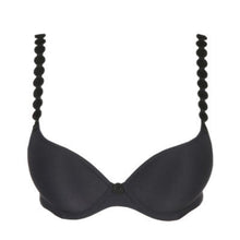 Load image into Gallery viewer, Charcoal Padded Push-Up Plunge Bra. The shoulder straps have a playful circular design which can be converted into a halter style. The formed smooth finish of the cup is perfect under T/Shirts. This has a full pad, giving an excellent cleavage especially with smaller busts. Fabric Content: Polyester: 86%, Polyamide: 8%, Elastane: 6%