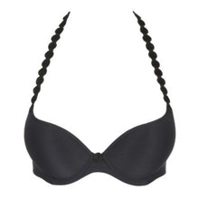 Load image into Gallery viewer, Charcoal Padded Push-Up Plunge Bra. The shoulder straps have a playful circular design which can be converted into a halter style. The formed smooth finish of the cup is perfect under T/Shirts. This has a full pad, giving an excellent cleavage especially with smaller busts. Fabric Content: Polyester: 86%, Polyamide: 8%, Elastane: 6%