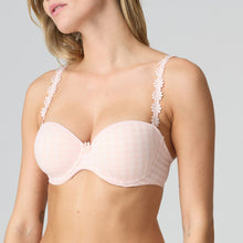 Load image into Gallery viewer, Strapless formed cup underwire bra with a balconnet line. Straight back with silicone strip to give extra support when the bra is worn strapless. Excellent shape and support for those strapless occasions. May also be worn in a halter style. The signature daisy straps complete the picture! Fabric Content: Polyamide: 49%, Polyester: 41%, Elastane: 10%