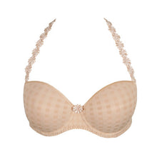Load image into Gallery viewer, Caffé Latte strapless formed cup underwire bra with a balconnet line. Straight back with silicone strip to give extra support when the bra is worn strapless. Excellent shape and support for those strapless occasions. May also be worn in a halter style. The signature daisy straps complete the picture! Fabric Content: Polyamide: 49%, Polyester: 41%, Elastane: 10%