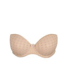 Load image into Gallery viewer, Caffé Latte strapless formed cup underwire bra with a balconnet line. Straight back with silicone strip to give extra support when the bra is worn strapless. Excellent shape and support for those strapless occasions. May also be worn in a halter style. The signature daisy straps complete the picture! Fabric Content: Polyamide: 49%, Polyester: 41%, Elastane: 10%