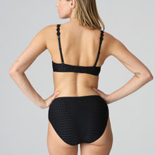 Load image into Gallery viewer, Black strapless formed cup underwire bra with a balconnet line. Straight back with silicone strip to give extra support when the bra is worn strapless. Excellent shape and support for those strapless occasions. May also be worn in a halter style. The signature daisy straps complete the picture! Fabric Content: Polyamide: 49%, Polyester: 41%, Elastane: 10%